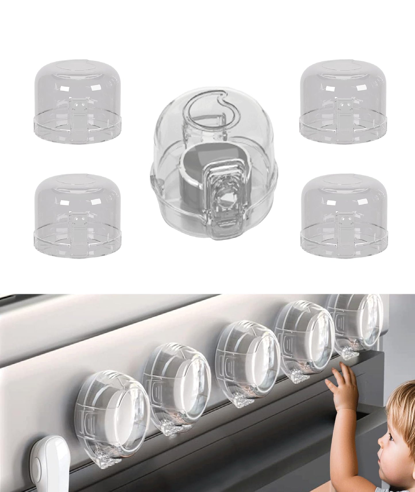 JOYLION Stove Knob Safety Covers for Child , 5pcs Kitchen Oven Baby Proofing Handle Knobs Lock,Universal Gas Burners Childproof Products
