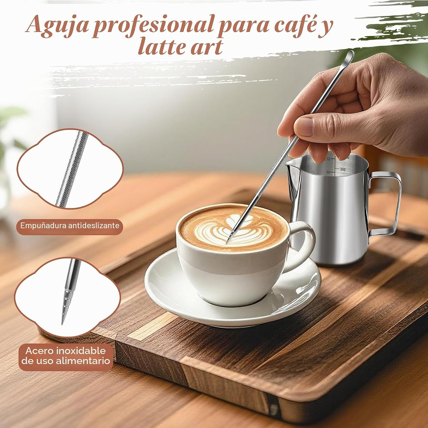 Jarra de Leche de 350 ml/12 oz de Acero Inoxidable, Jarra Leche Barista Calentador de Leche Jarra Espumadora de Leche Con Marca de Medición Bolígrafo Arte con Leche Ara Capuchino
